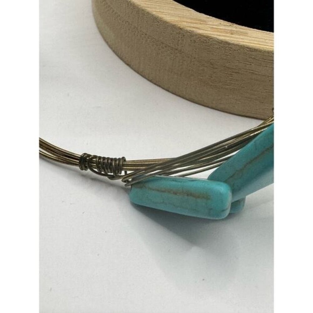 Faux Turquoise Stone Arrowhead Wire Wrapped Bangle Bracelet